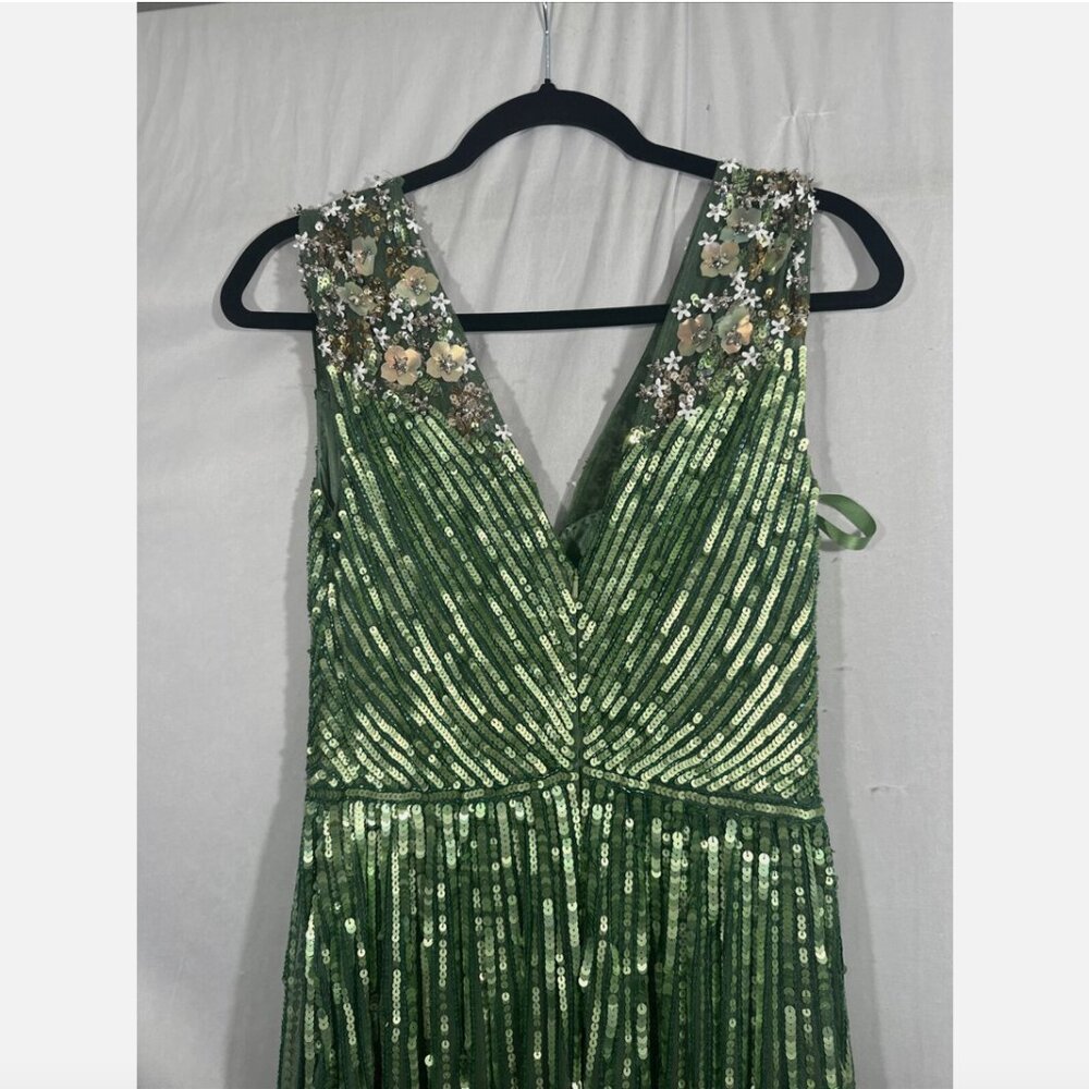 NWT$798 Mac Duggal [ 8 ] Sequin Floral Embellished‎ Evening Gown Sage Green Q728 - Picture 15 of 16